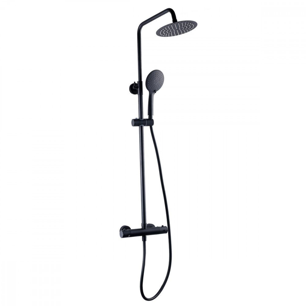 NERO ROUND THERMOSTATIC EXPOSED BAR SHOWER WITH OVERHEAD DRENCHER AND SLIDING HANDSET