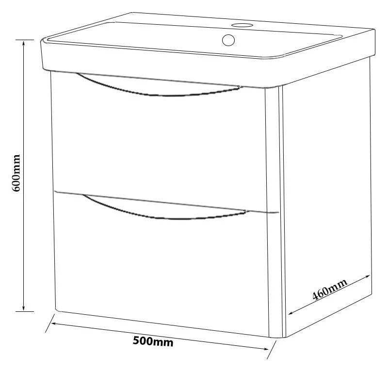 Arc 500x460mm Wall Mounted 2 Drawer Unit And Basin White